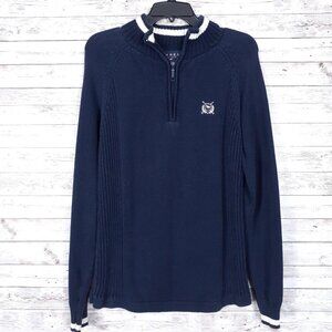 Thre3 Mens Henley Sweater M Mock Neck Ribbed Sides Navy 227A